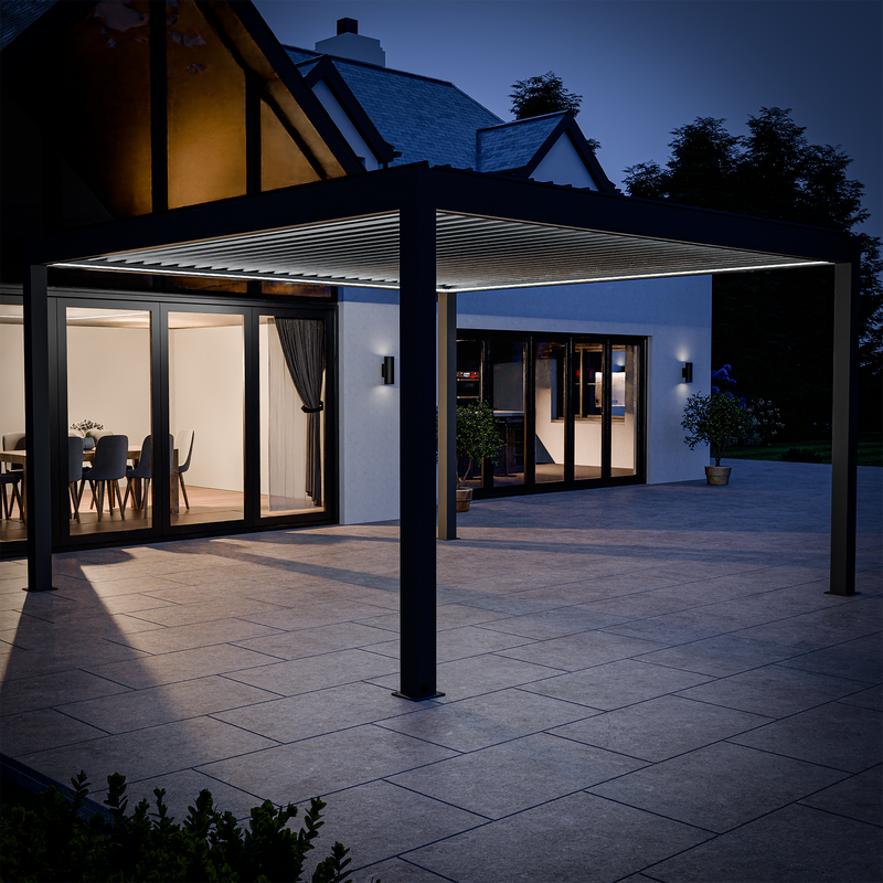 Bracken Outdoors Eclipse Plus 4m x 4m Grey Square Motorised Aluminium Garden Pergola with Lights - Image 3
