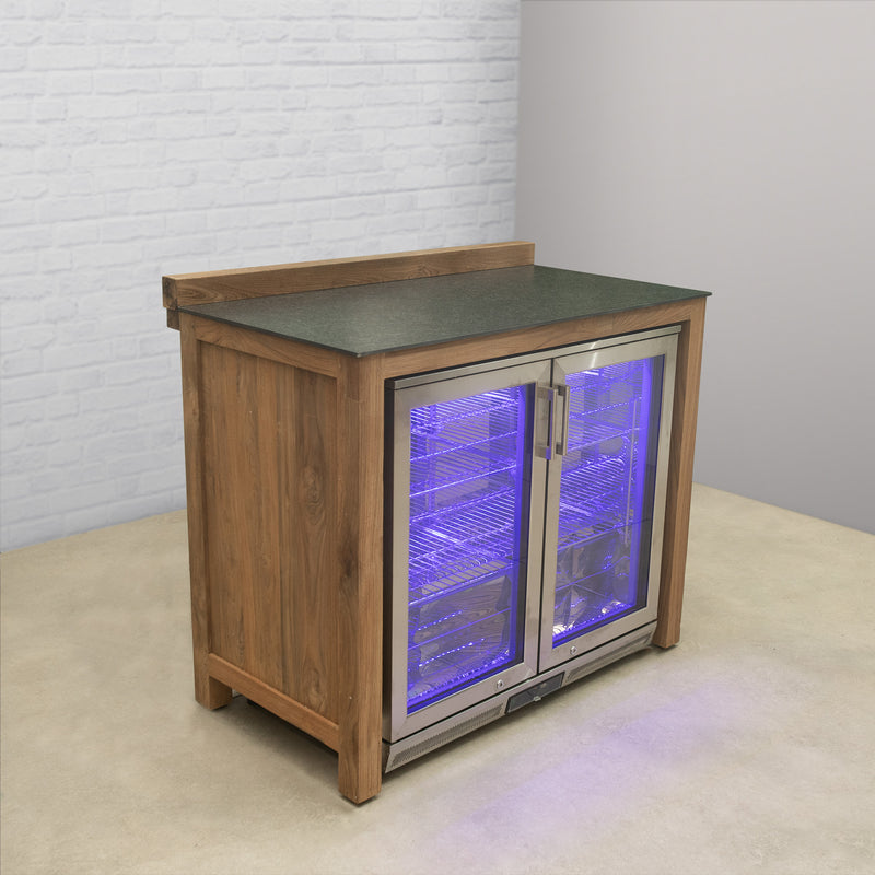 Draco Grills Teak 6 Burner Outdoor Kitchen with Modular Double Fridge, Single Cupboard, Sink - Image 2