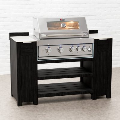 Draco Grills Teak Carbon Line 4 Burner Stainless Steel BBQ Cabinet with Ceramic Top