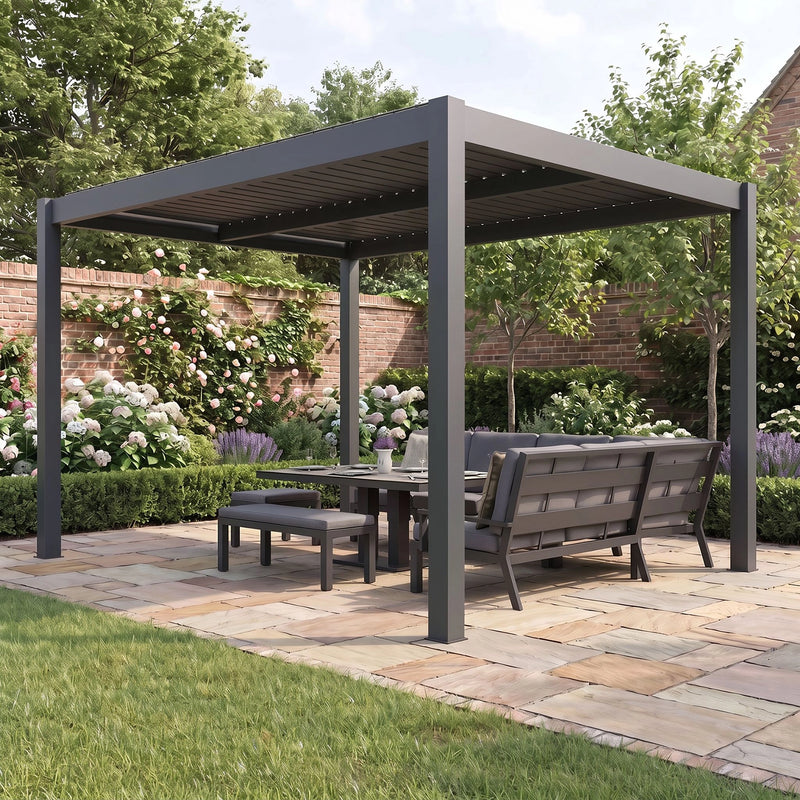 Bracken Outdoors Gemini 4m x 4m Grey Square Aluminium Garden Pergola - Image 6