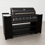 Draco Grills Teak Carbon Line 6 Burner Black Stainless Steel BBQ Cabinet with Ceramic Top