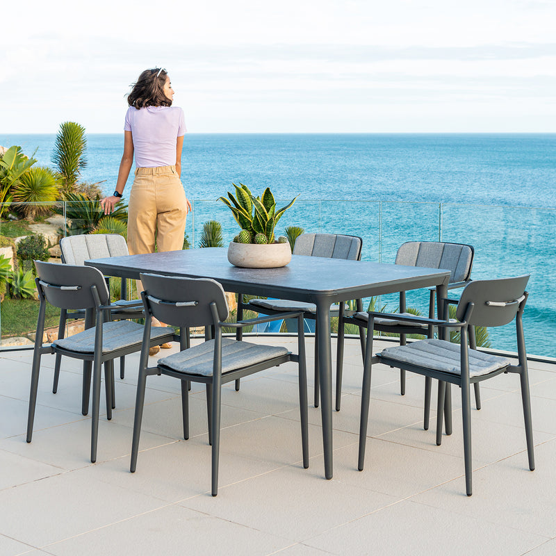 Alexander Rose Outdoor Rimini Rectangular Ceramic Glass Top Table - Image 2