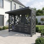 Bracken Outdoors Grey Aluminium BBQ Pergola with Spindle Laser Cut Privacy Panels
