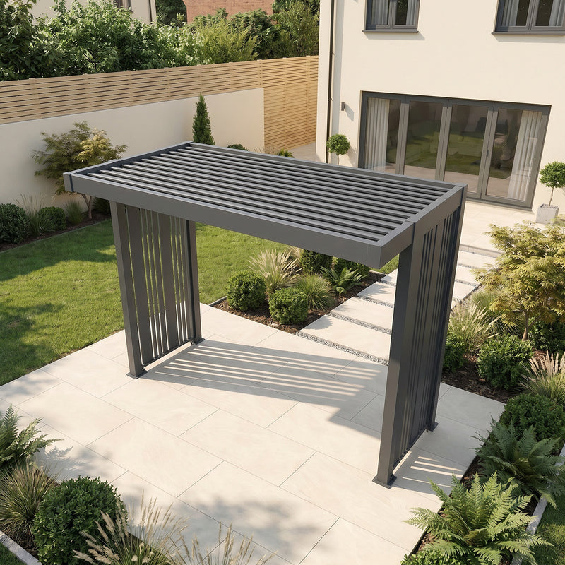 Bracken Outdoors Grey Aluminium BBQ Pergola with Vario Slat Laser Cut Privacy Panels - Image 3