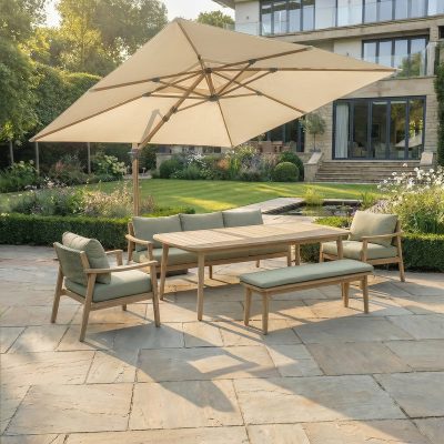 Bracken Outdoors Wood Effect 3m Square Ecru Cantilever Parasol With Lights & FREE Base
