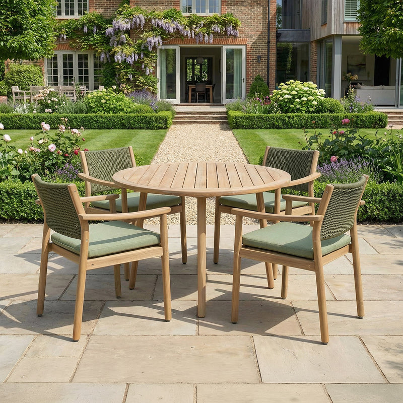 Bracken Outdoors Tetbury Acacia Wood and Rope 4 Seat Round Dining Set - Image 6