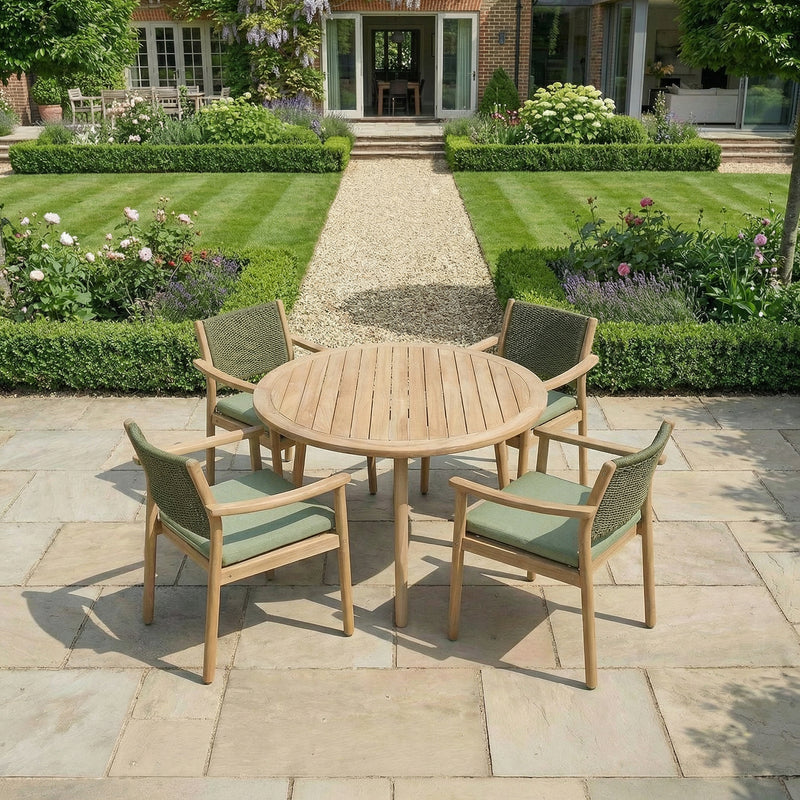Bracken Outdoors Tetbury Acacia Wood and Rope 4 Seat Round Dining Set - Image 2