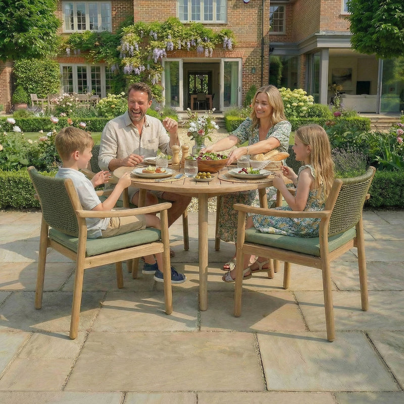 Bracken Outdoors Tetbury Acacia Wood and Rope 4 Seat Round Dining Set - Image 4