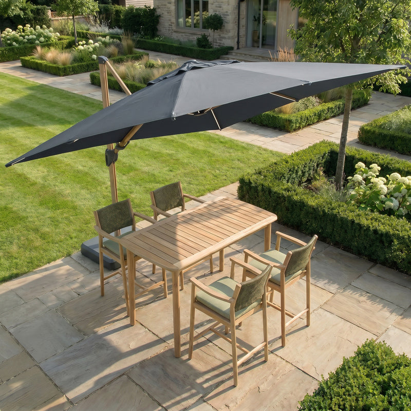 Bracken Outdoors Wood Effect 3m Square Grey Cantilever Parasol With Lights & FREE Base - Image 2