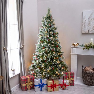 Beaumont Artificial Pre-Lit Frosty PVC Mixed Christmas Tree 6.5FT, 7.5FT