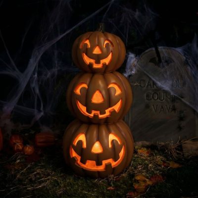 Extra Large Halloween Stacked Smiling Pumpkins Ornament with Multicoloured LED Lights