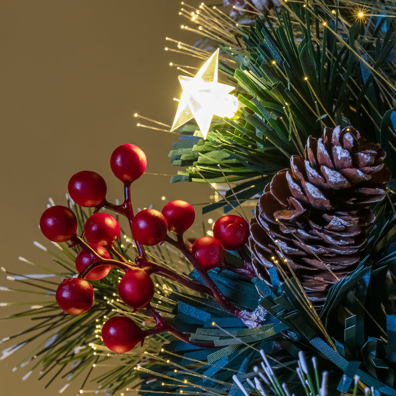 Green Fibre Optic Christmas Tree 3ft - 7ft with Berries, Cones and Warm White LED Stars - Image 9