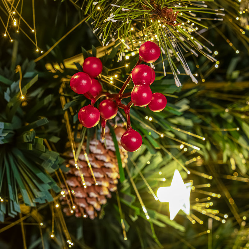 Green Fibre Optic Christmas Tree 3ft - 7ft with Berries, Cones and Warm White LED Stars - Image 11