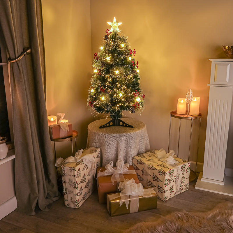 Green Fibre Optic Christmas Tree 3ft - 7ft with Berries, Cones and Warm White LED Stars - Image 5