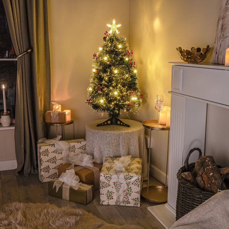 Green Fibre Optic Christmas Tree 3ft - 7ft with Berries, Cones and Warm White LED Stars - Image 7