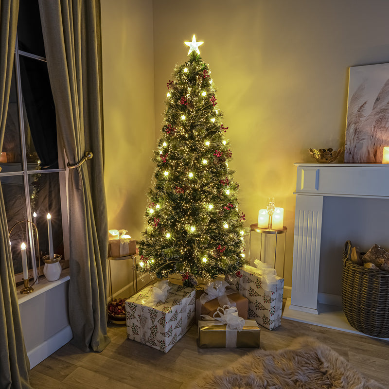 Green Fibre Optic Christmas Tree 3ft - 7ft with Berries, Cones and Warm White LED Stars - Image 4
