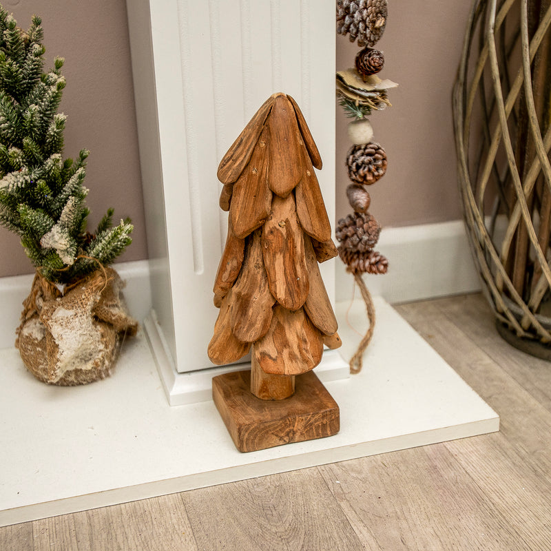 Natural Teak Wooden Christmas Tree - 30cm - Image 4