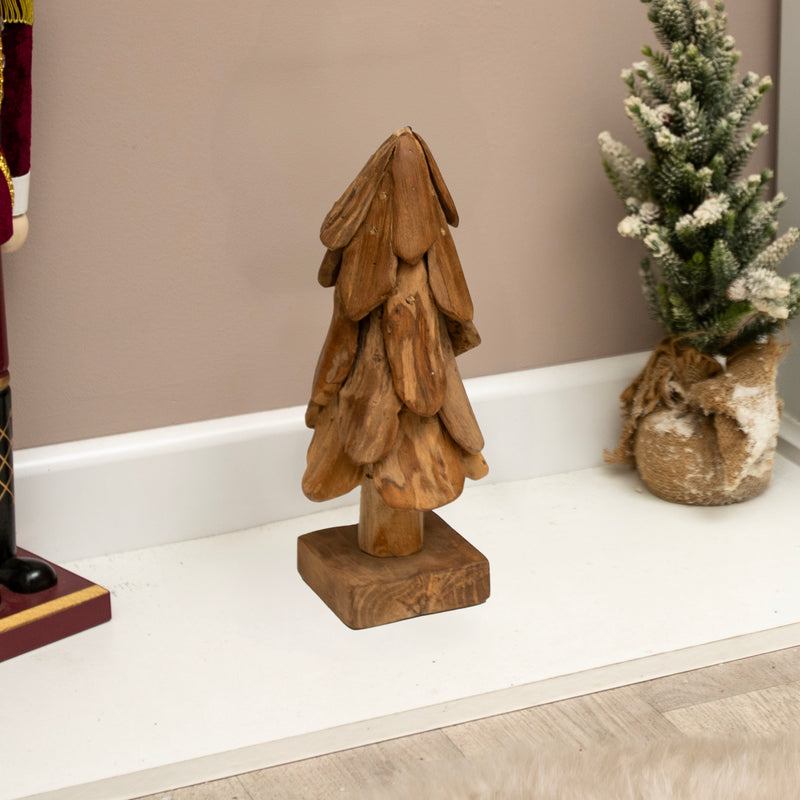 Natural Teak Wooden Christmas Tree - 30cm - Image 5