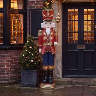 6ft Traditional Christmas Extra Large Nutcracker Matt Red with Warm White LED Lights