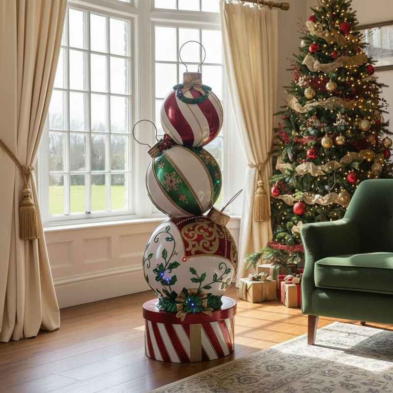 5ft Multi-Coloured Christmas Bauble Stack with Multicoloured LED Lights