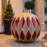 3ft Gold and Red Striped Giant Christmas Bauble with LED Strip Lights