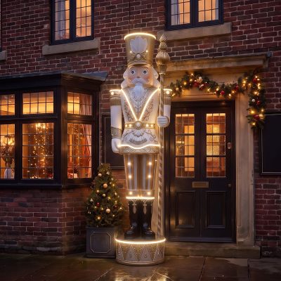 Huge 9ft Traditional Giant Christmas Nutcracker Gold & Ivory with Warm White LED Strip Lights