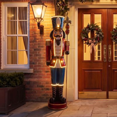 6ft Traditional Christmas Extra Large Nutcracker Red White & Blue with Warm White LED Strip Lights