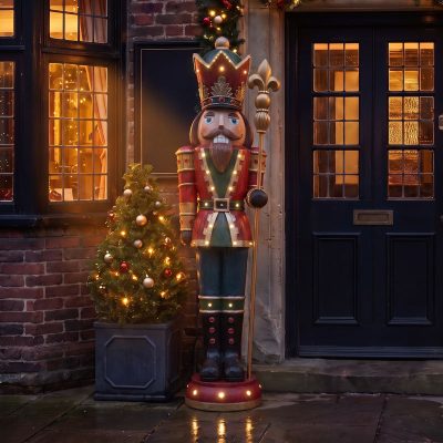 6ft Traditional Wood Effect Extra Large Christmas Nutcracker with Warm White LED Lights