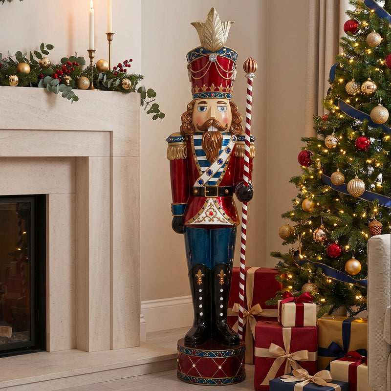 6ft Traditional Jewelled Extra Large Soldier Nutcracker Red and Blue with Warm White LED Lights