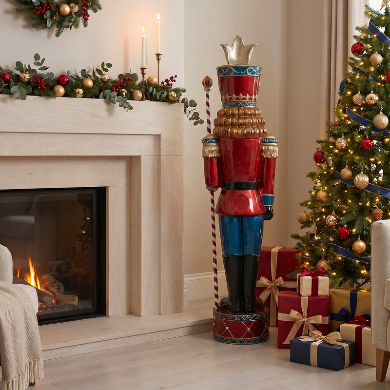 6ft Traditional Jewelled Extra Large Soldier Nutcracker Red and Blue with Warm White LED Lights - Image 4