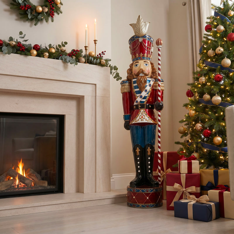 6ft Traditional Jewelled Extra Large Soldier Nutcracker Red and Blue with Warm White LED Lights - Image 5