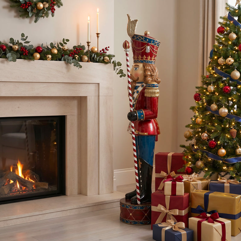 6ft Traditional Jewelled Extra Large Soldier Nutcracker Red and Blue with Warm White LED Lights - Image 3