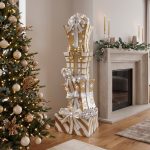 5ft Traditional Christmas Present Stack Gold & White with Warm White LED Strip Lights