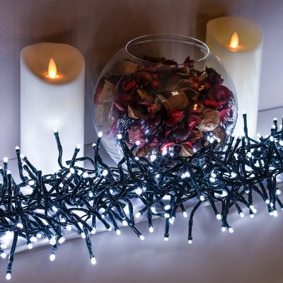 White Multi-Function Christmas Cluster Lights with Green Cable 360, 480, 720, 960 and 2000 LEDs