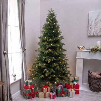Sherwood Artificial Pre-Lit Green PE/PVC Christmas Tree 6FT, 7FT