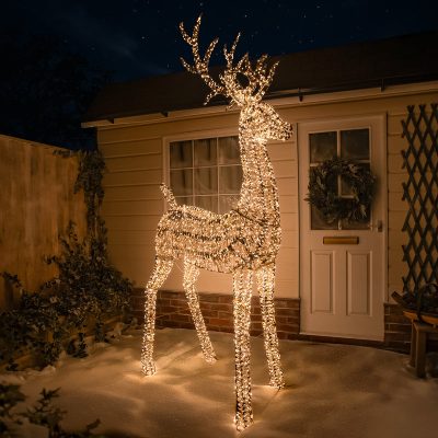 Pre-Lit Giant Christmas Gold Laser Lit Stag 270cm with 5100 Warm White LED Micro-Lights