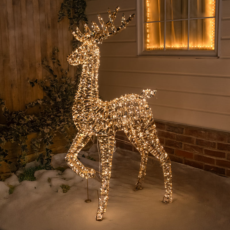 Pre-Lit Christmas Gold Laser 1.8m Lamp Post with Reindeer and Warm White LED Micro-Lights - Image 3