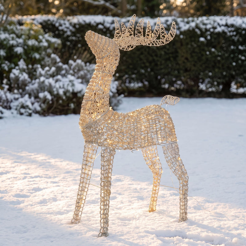 Pre-Lit Christmas Silver Curly Standing Stag 80cm with 600 Warm White LED Micro-Lights - Image 2