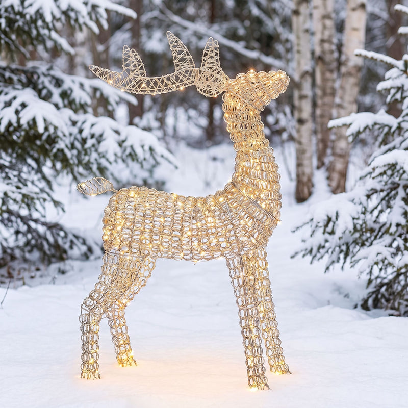 Pre-Lit Christmas Silver Curly Standing Stag 80cm with 600 Warm White LED Micro-Lights - Image 3