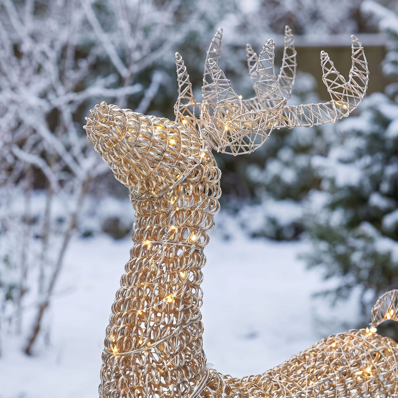 Pre-Lit Christmas Silver Curly Standing Stag 80cm with 600 Warm White LED Micro-Lights - Image 4