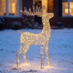 Pre-Lit Christmas Silver Curly Standing Stag 80cm with 600 Warm White LED Micro-Lights
