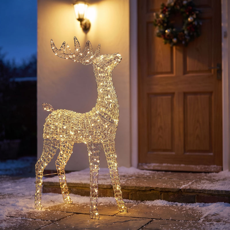 Pre-Lit Christmas Silver Curly Standing Stag 80cm with 600 Warm White LED Micro-Lights - Image 5