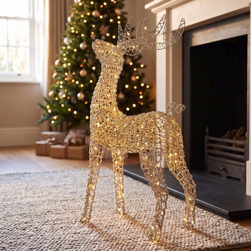 Pre-Lit Christmas Silver Curly Standing Stag 80cm with 600 Warm White LED Micro-Lights - Image 6
