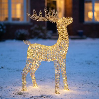Pre-Lit Christmas Gold Curly Standing Stag 80cm with 600 Warm White LED Micro-Lights