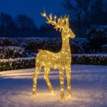 Pre-Lit Christmas Gold Curly Extra Large Standing Stag 2m with 2400 Warm White LED Micro-Lights