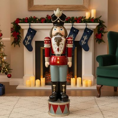 4.5ft Large Traditional Christmas Nutcracker Soldier - Blue, Red and Black with LED Lights