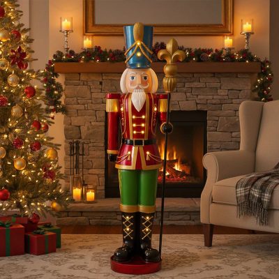 5ft Large Traditional Christmas Nutcracker Soldier - Red, Green and Gold with LED Lights