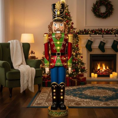 5.5ft Large Traditional Christmas Nutcracker Soldier - Multi-Coloured with LED Lights