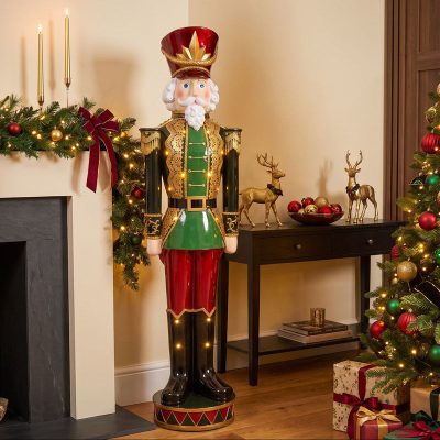 5ft Large Traditional Christmas Nutcracker Soldier - Dark Green, Red and Black with LED Lights
