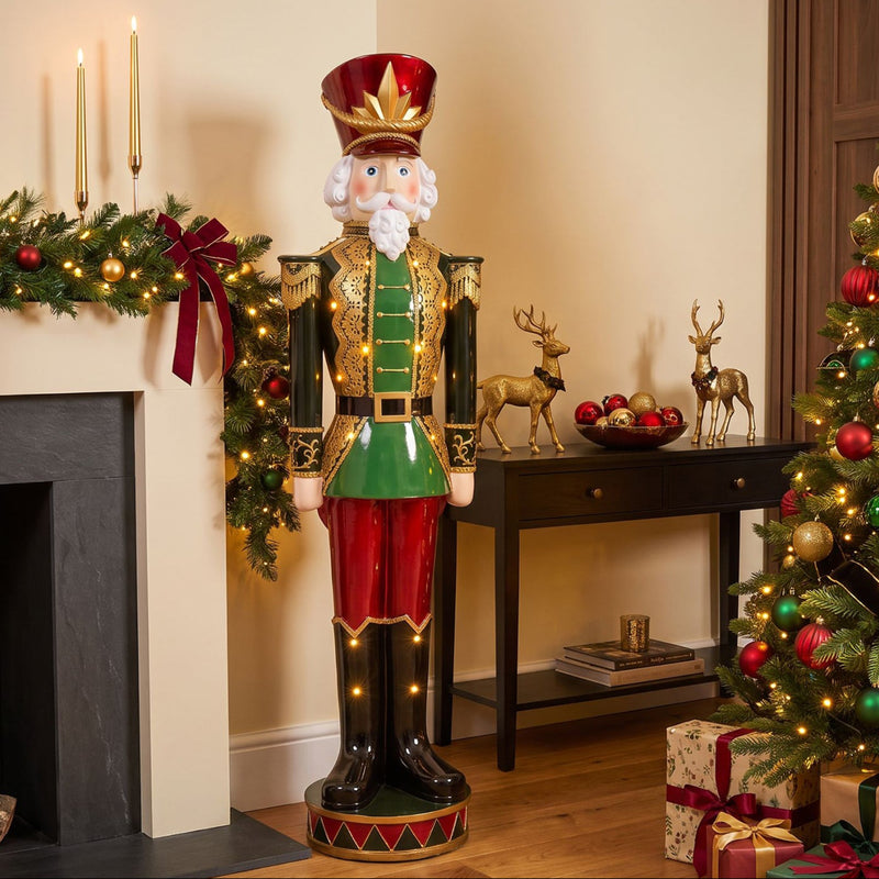 5ft Large Traditional Christmas Nutcracker Soldier - Dark Green, Red and Black with LED Lights